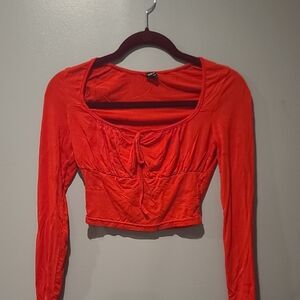 SHEIN Red Long Sleeve Crop Top